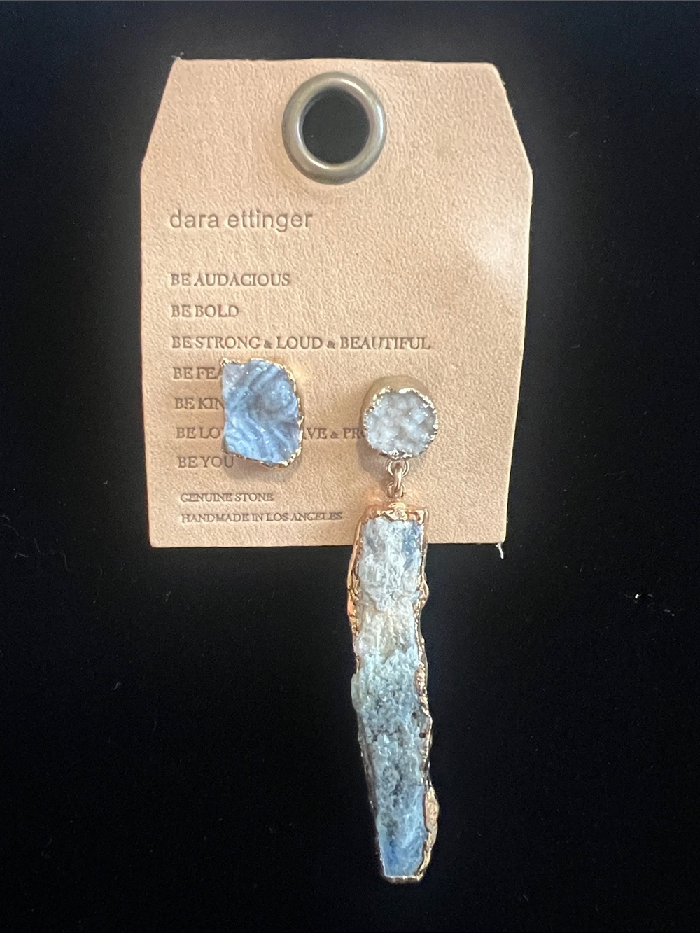 Dara Ettinger 14k plated genuine natural stone, Druzy Statement Drop Earrings